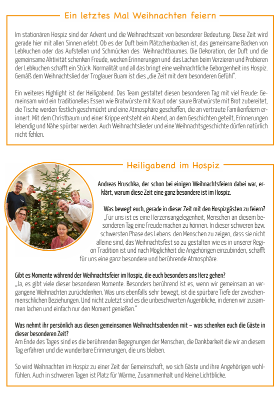 Wegbegleiter Hospiz Sankt Felix, Bericht Weihnachten im Hospiz unterstützt von Zusammen erreichen wir mehr e. V.