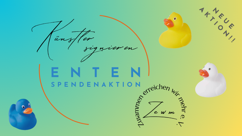 Neue Spendenaktion, Künstler signieren Quietsche Enten, der Erlös kommt der Hospizarbeit zu Gute. Zusammen erreichen wir mehr e. V.