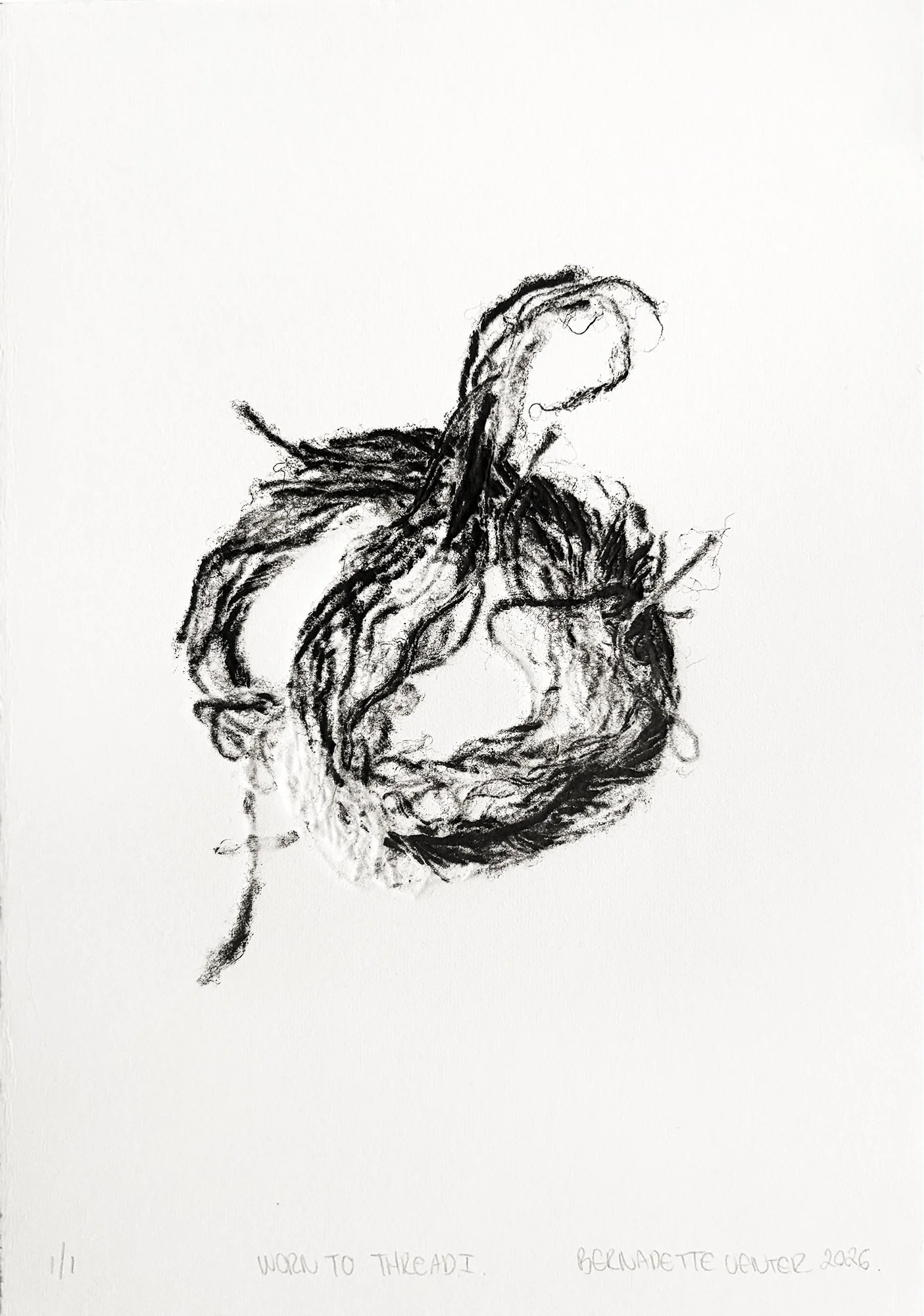 Relief print of worn traces of a dog toy evoking love and the imprint of use overtime as a form of presence and care
