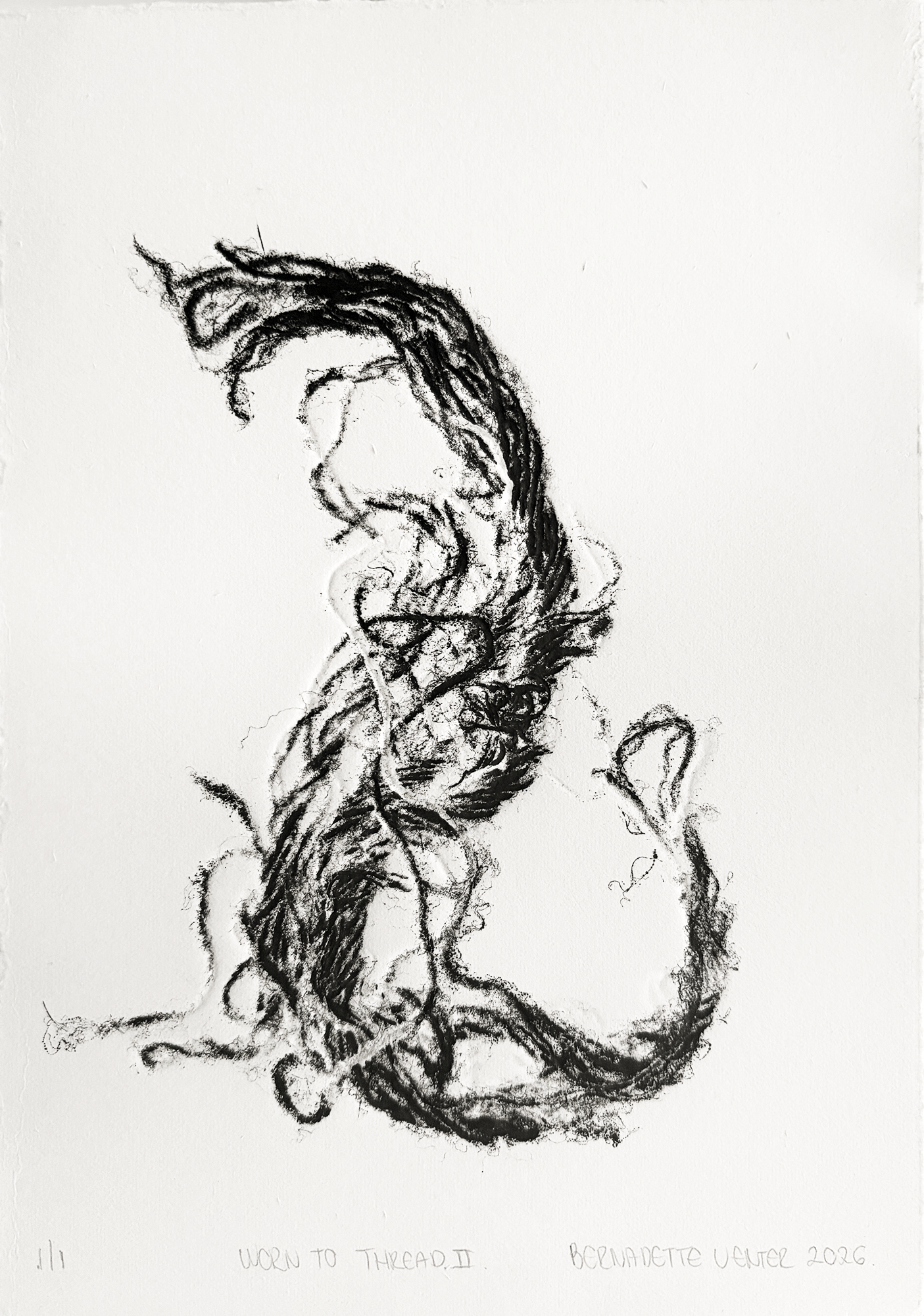 Relief print of worn traces of a dog toy evoking love and the imprint of use overtime as a form of presence and care