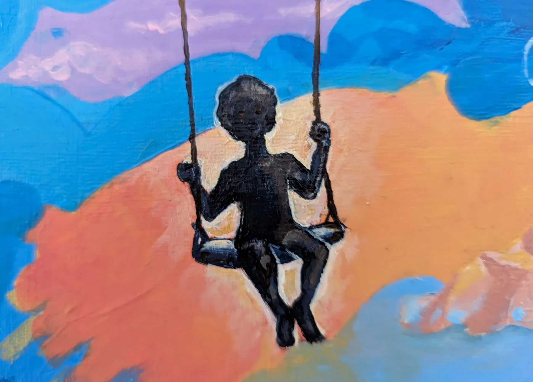 Détail de Né dans une voix qui n’est pas la sienne (série Wildate) de Galanka. Silhouette isolée, motif secondaire de la composition.