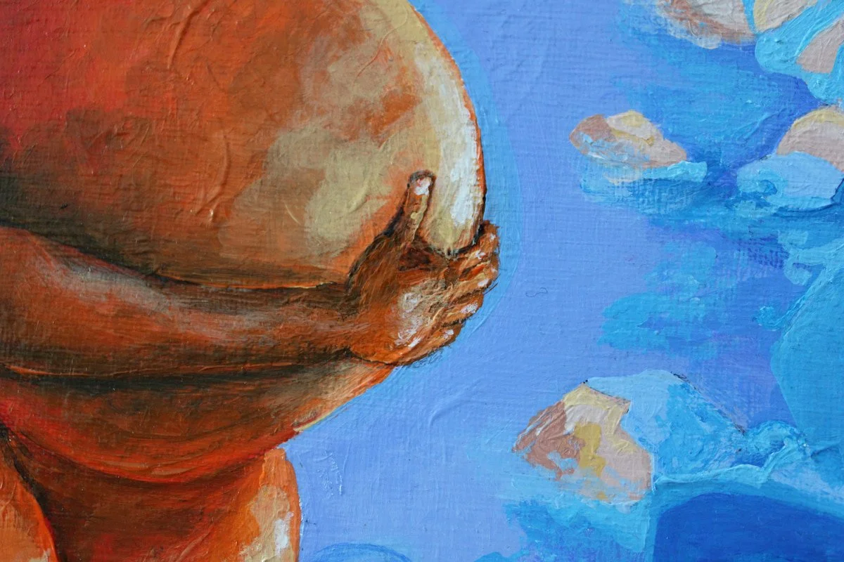 Détail de Né dans une voix qui n’est pas la sienne (série Wildate) de Galanka. Fragment corporel marqué par la tension et la contrainte.