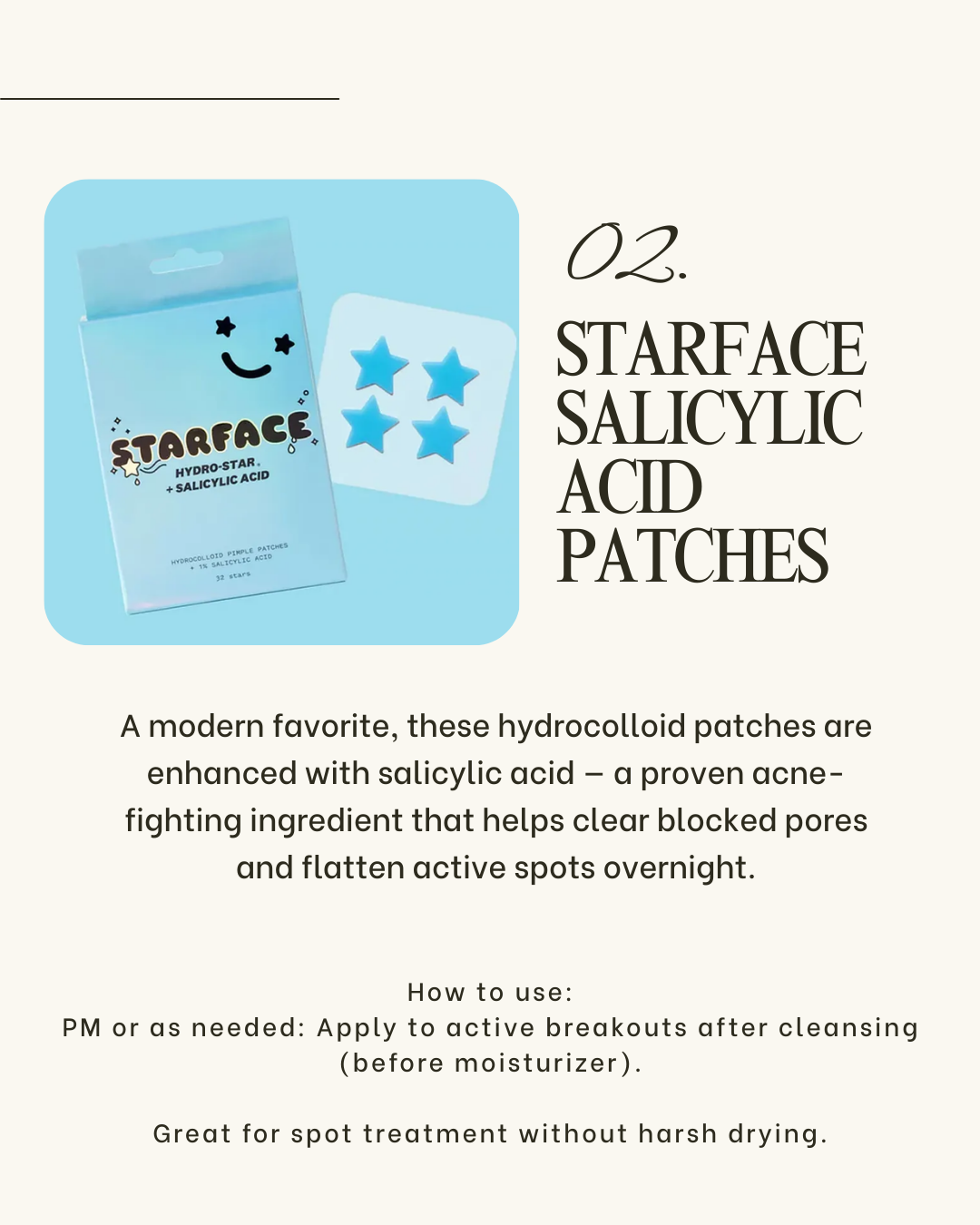 A graphic highlighting Scarface Salicylic Acid Patches for spot treatment of acne.