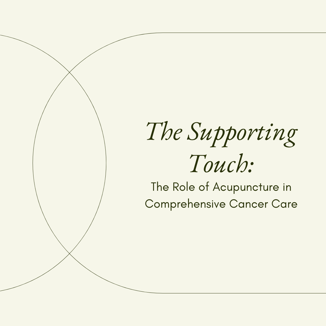 Yellow image that states" The supporting touch: The Role of Acupuncture in Comprehensive Cancer Care