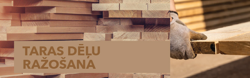 Stack of wooden planks with gloved hand handling one plank, accompanied by text in another language.