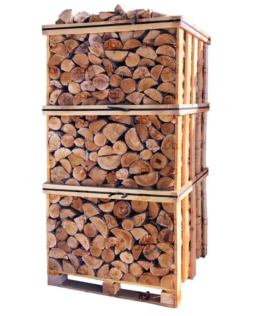 Stacked firewood on wooden pallets