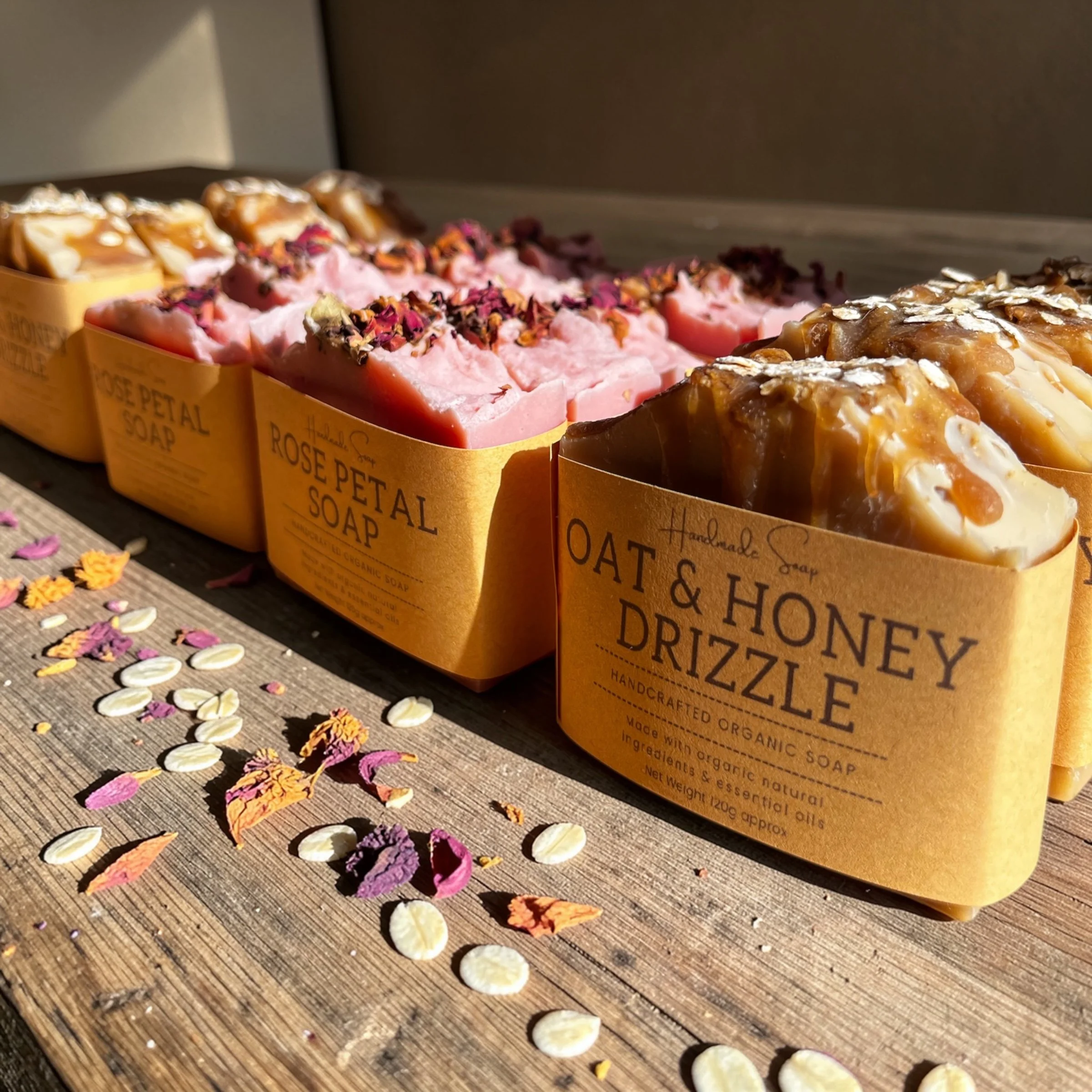 Handmade natural soap bars beautifully presented and packaged