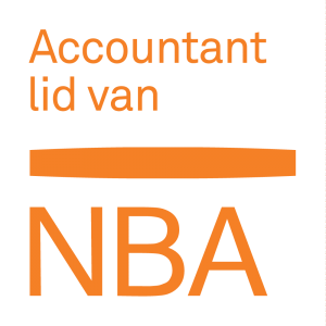 Logo with text "Accountant lid van NBA" in orange letters on a black background.