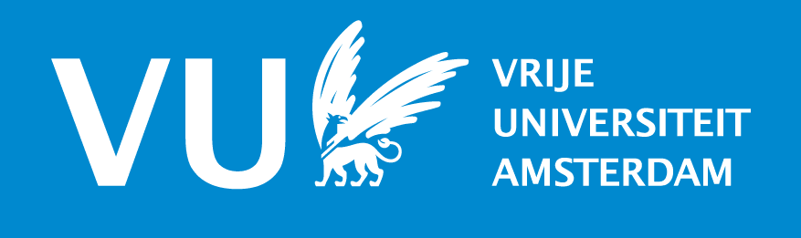 Logo of Vrije Universiteit Amsterdam with a griffin symbol on a blue background.