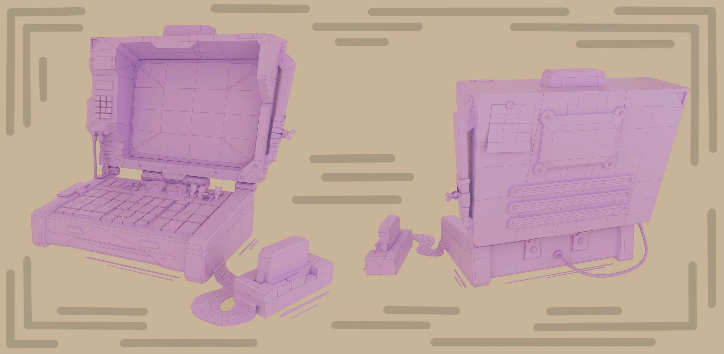 Retro Cyberdeck - Clay render