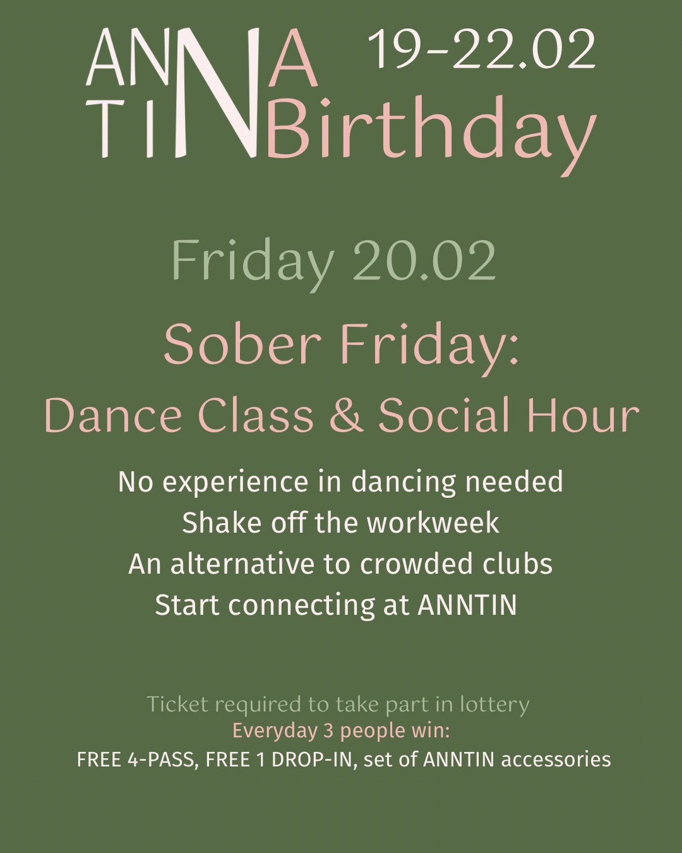 Looking for a meaningful way to shake off the workweek with an energizing alternative to the crowded club scene?

As we continue our four-day birthday celebration, join us this Friday, February 20th, from 20:00 to 22:00 for a special Sober Friday: Da