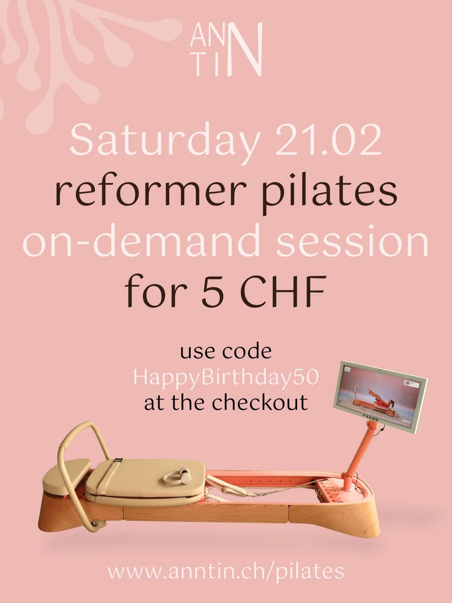 Code HappyBirthday50 is valid for purchases between 19th and 22nd of February 🎁

Use the promotion to book your on-demand session on Saturday for just 5 CHF. You can also apply the same discount on your next monthly 4-PASS (group training or on-dema