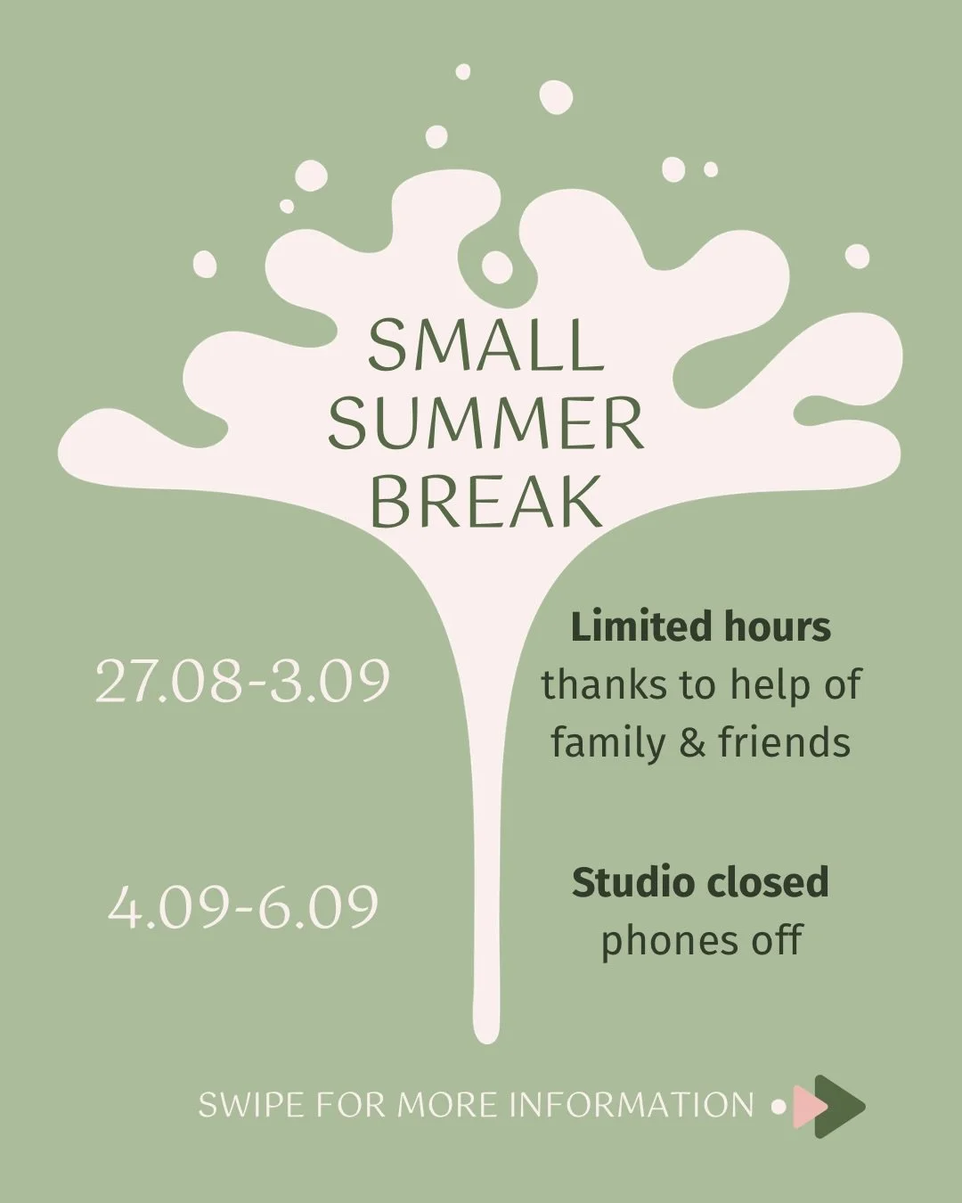 We are getting ready for a short summer break ☀️
To keep things running while we recharge, our amazing family and friends are stepping in to help out. Since running a studio isn&rsquo;t their full-time job, we kindly ask for your patience and underst
