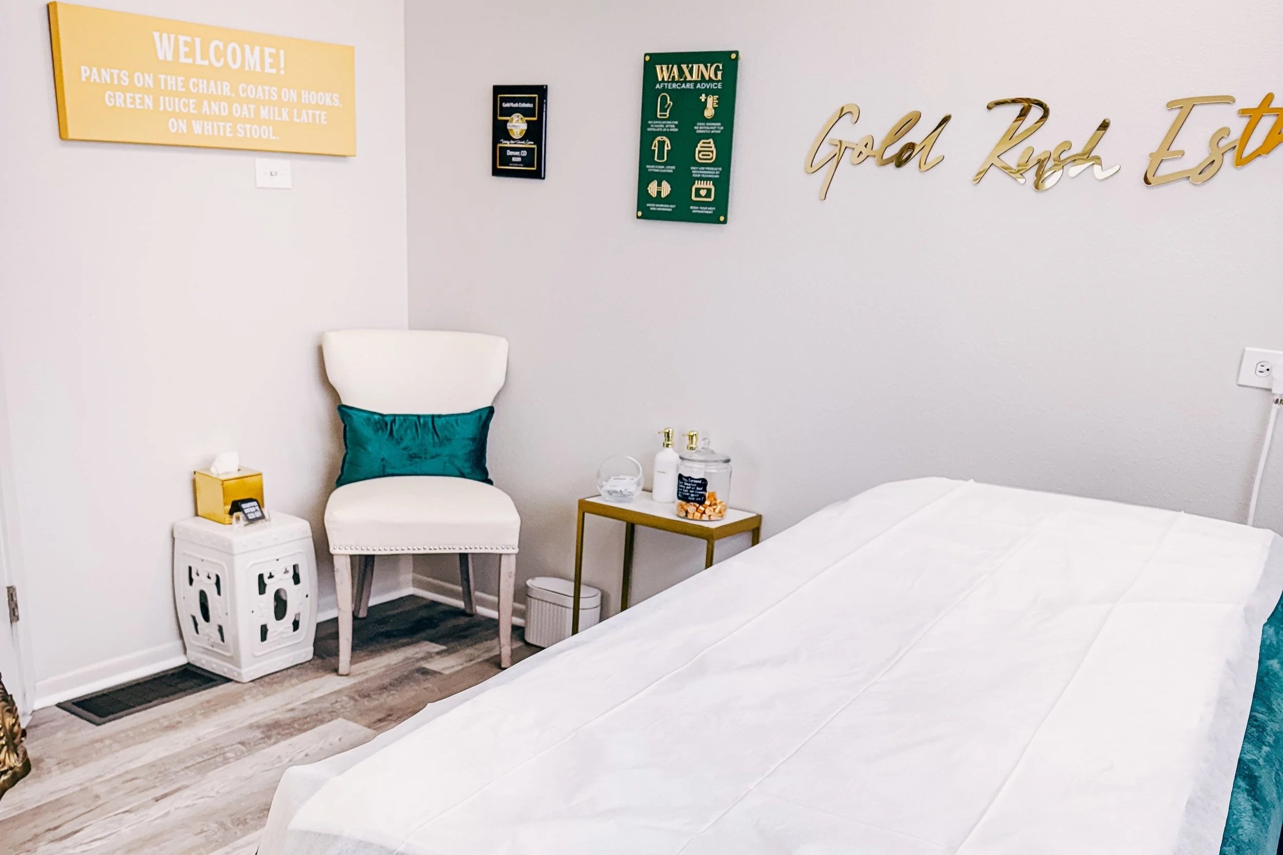 Clean and welcoming waxing studio treatment room in Denver