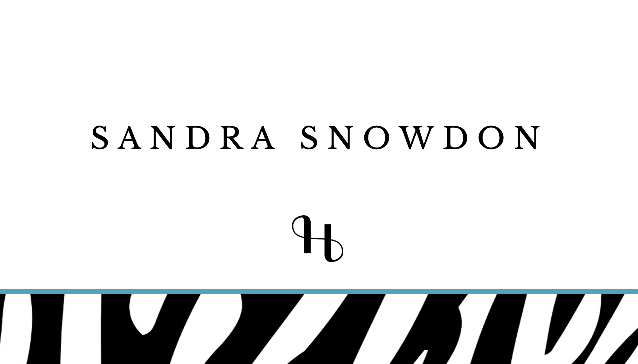 Book cover featuring the title 'Sandra Snowdon' with a black-and-white zebra pattern at the bottom