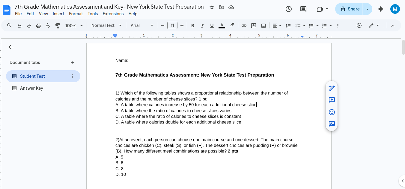Seventh Grade Math Diagnostic