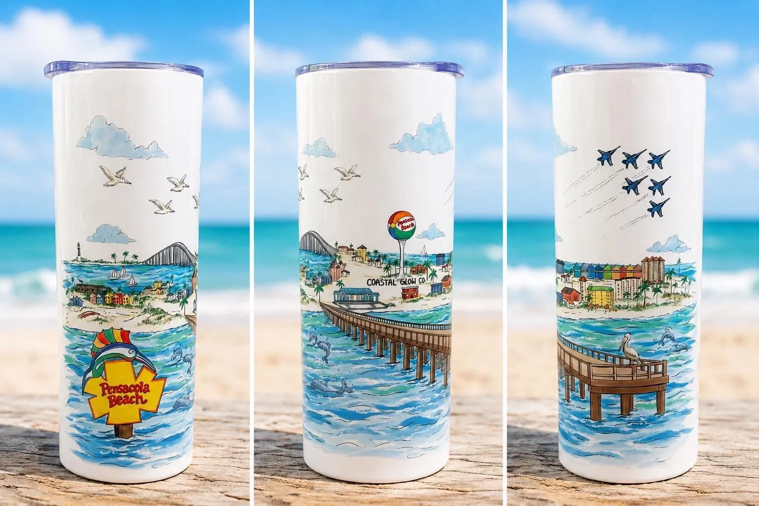 Pensacola Beach Tumbler - Illustrated Artwork