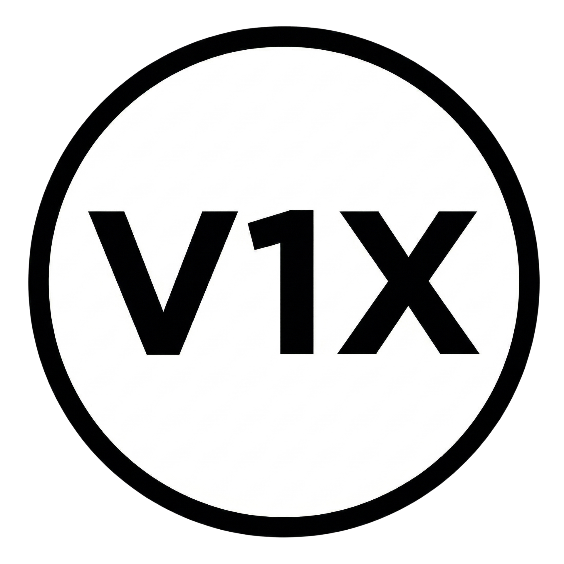 V1X logo with black text inside a white circle and black border.