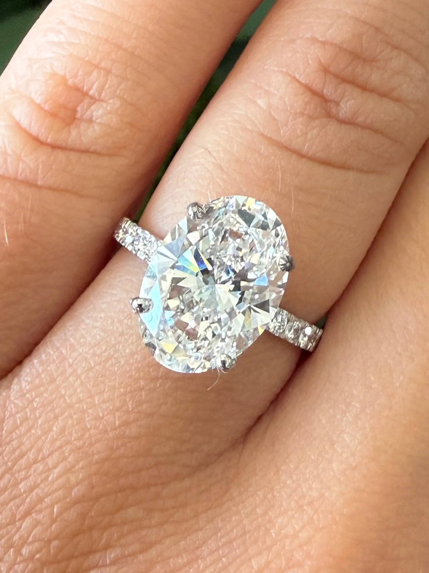 14k White Gold Lab Grown Oval Brilliant 5.41CT Diamond Ring- Size 6.75