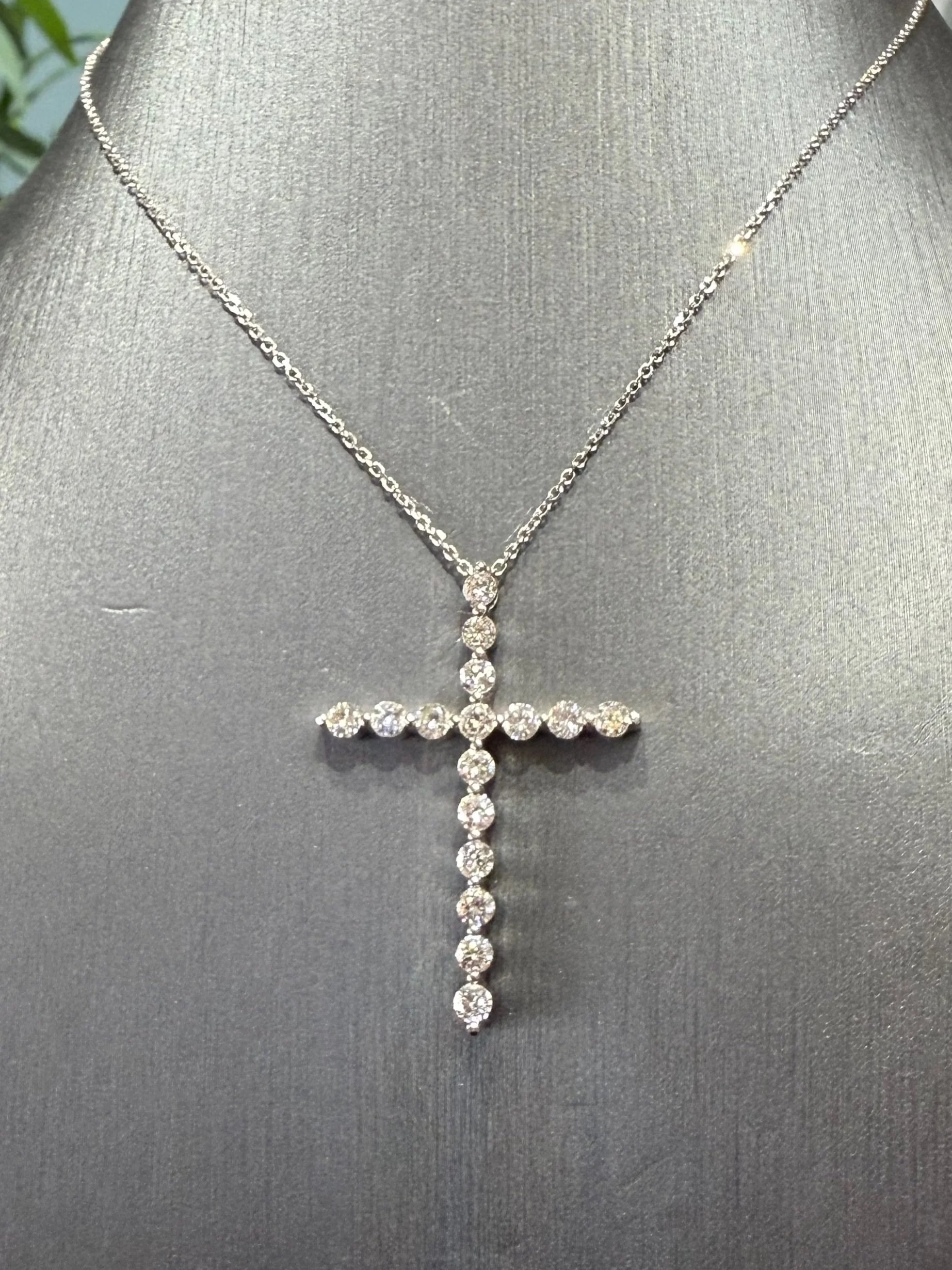 14k White Gold 1CT Diamond Cross on 17" Chain