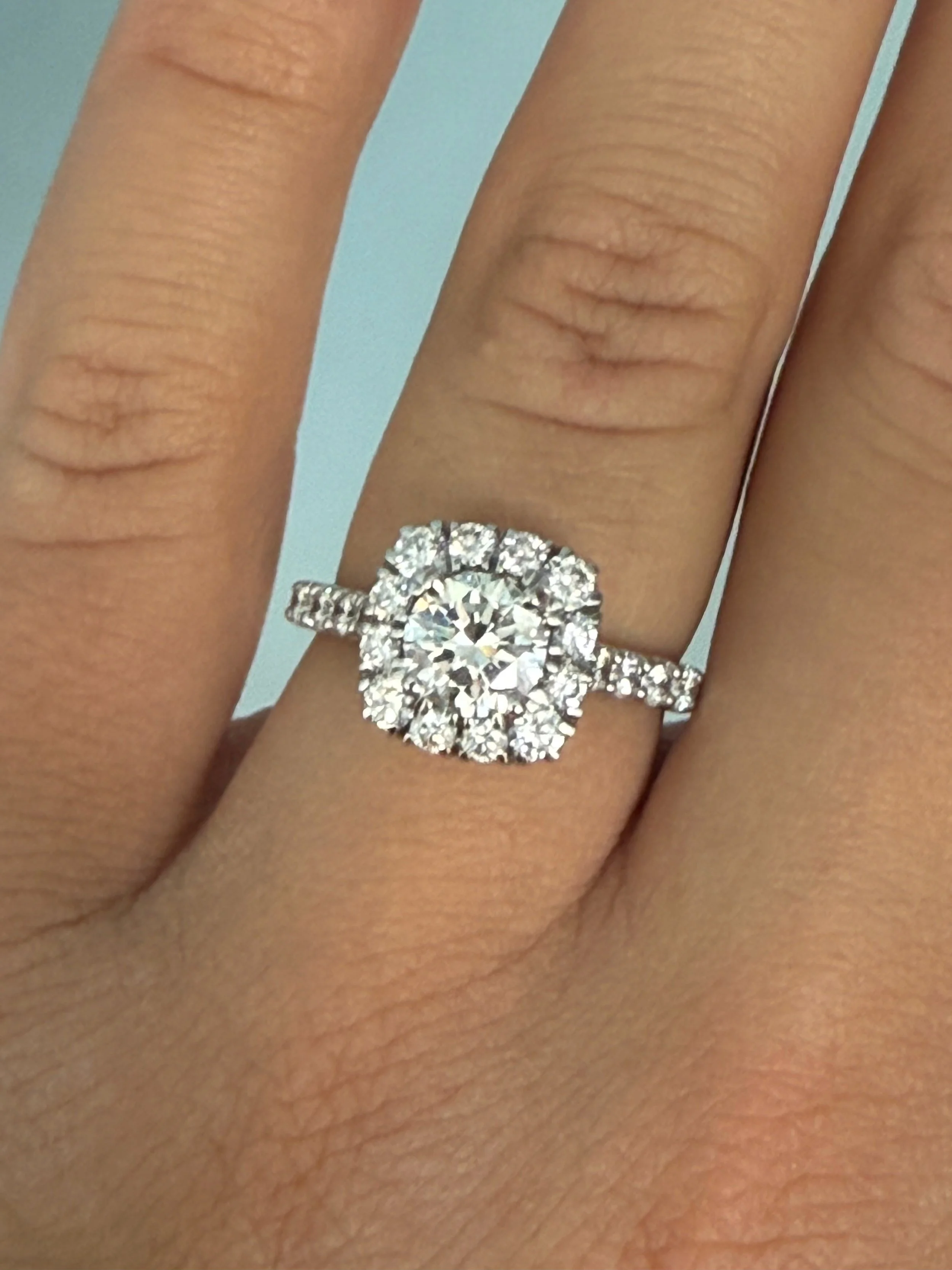 14k White Gold Halo Lab Grown 2CT Diamond Ring- Size 6.75