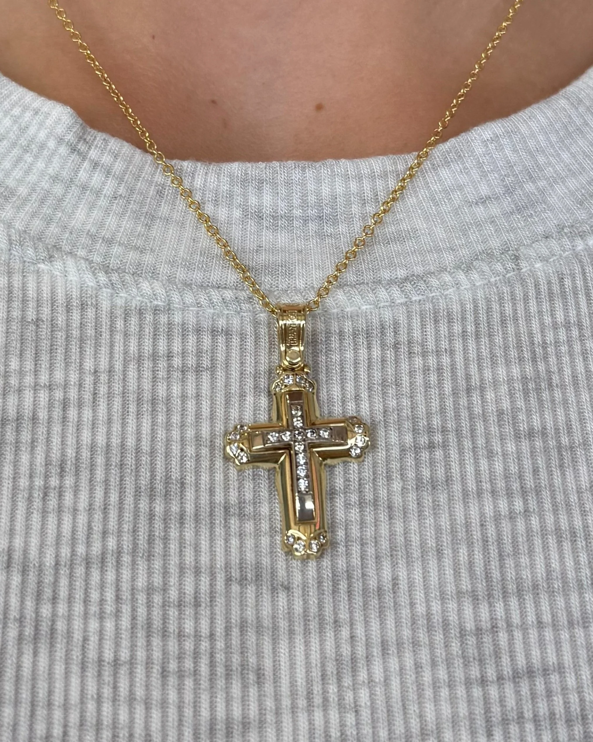 18k Yellow Gold .35CT Diamond Cross Pendant on a 14k Yellow Gold 16" Chain