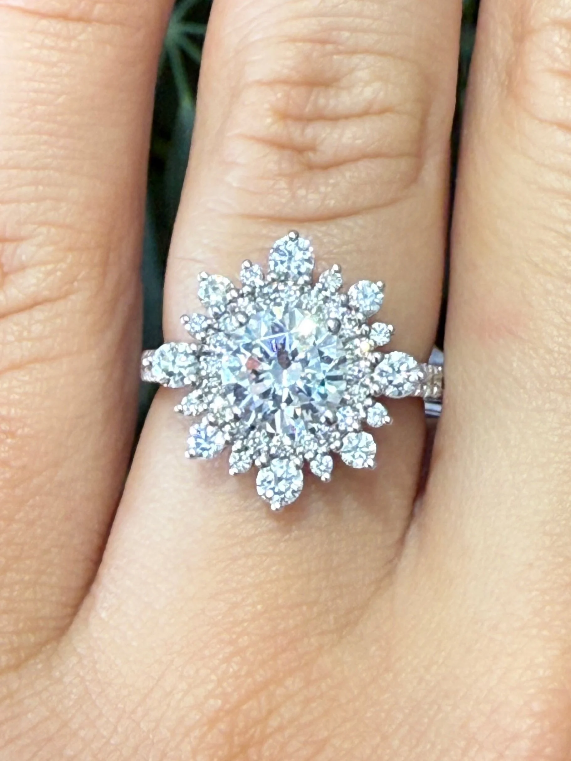 14k White Gold Sunburst Cut Semi-Mount 1.10CT Diamond Ring- Size 6.5