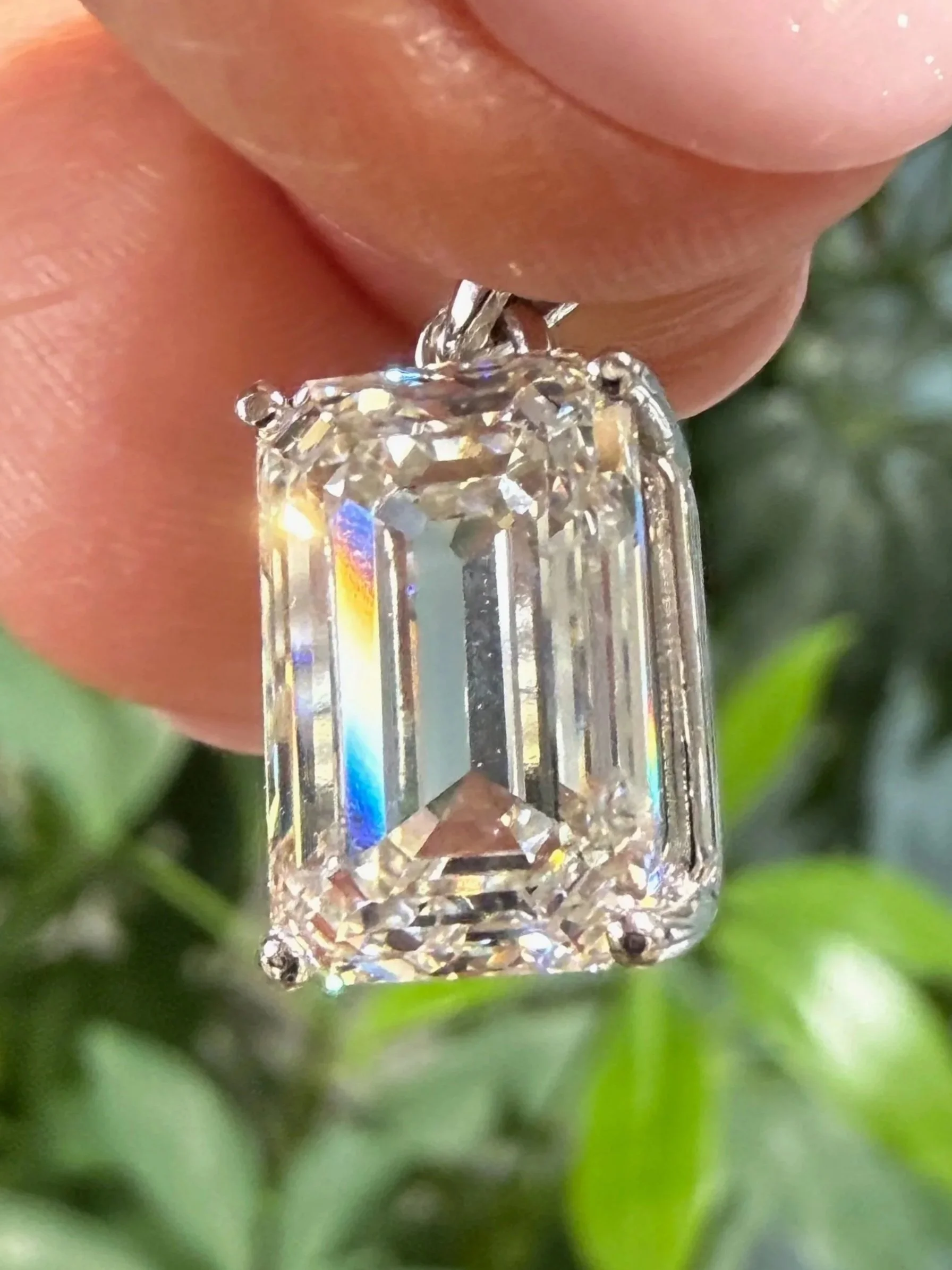 14k White Gold Lab Grown 7.01CT Emerald Cut Diamond Pendant