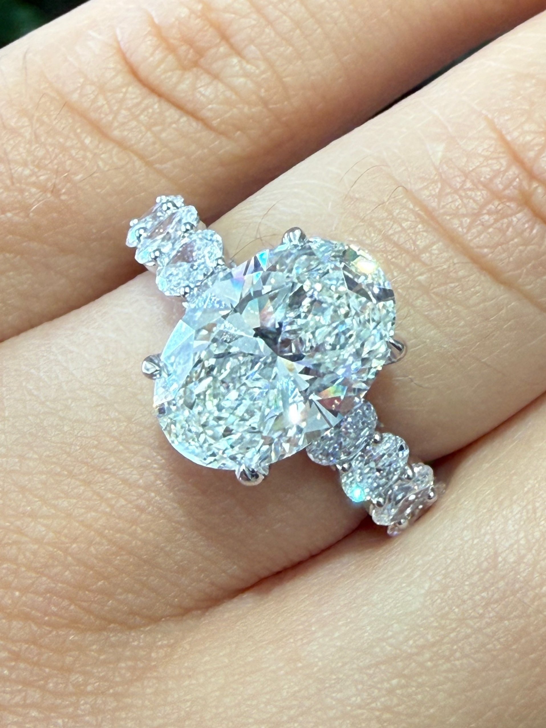 14k White Gold Lab Grown Oval 4.05CT Diamond Engagement Ring- Size 6.75