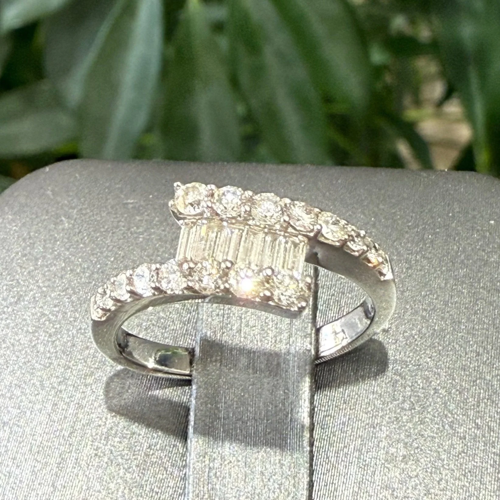 14k White Gold Bypass Baguette .75CT Diamond Ring- Size 5.25