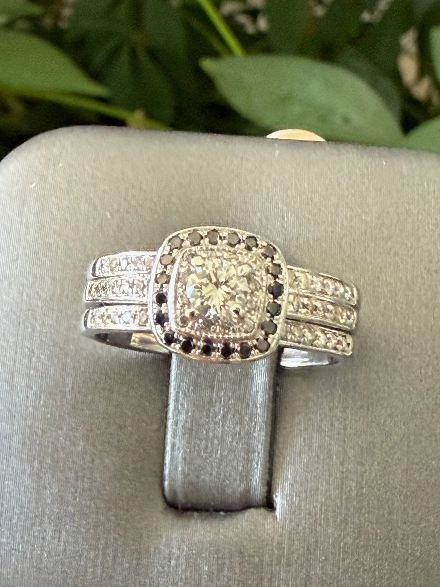 14k White Gold Sapphire Halo .75 CT Diamond Ring - Size 8