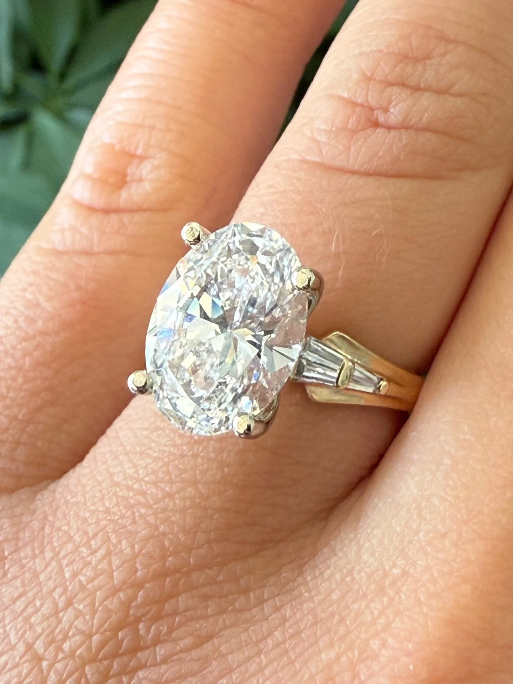 14k Yellow Gold Lab Grown Baguette Oval 4.57CT Diamond Ring- Size 6.25