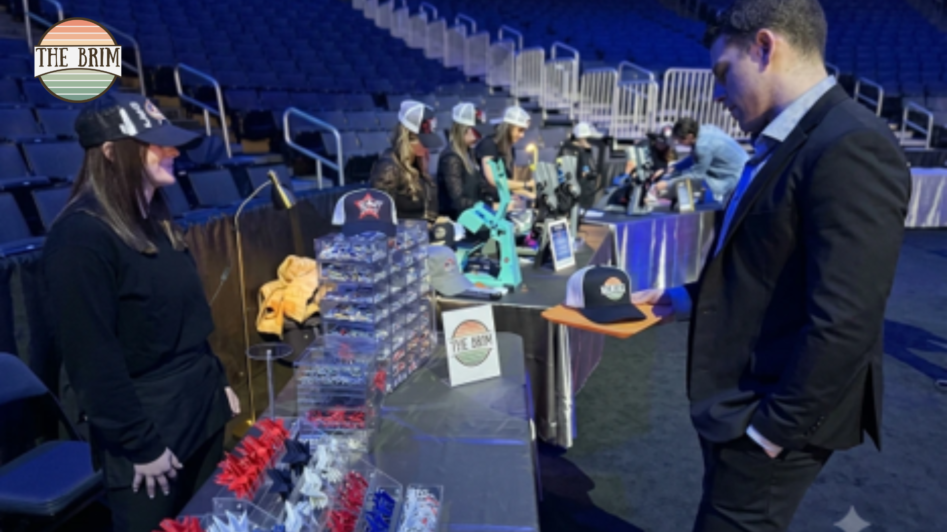 Corporate party entertainment in the Midwest featuring custom hat bar.