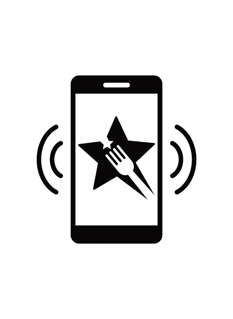 Illustration of a smartphone with a star and a pen inside the star on the screen, emitting sound signals from each side.