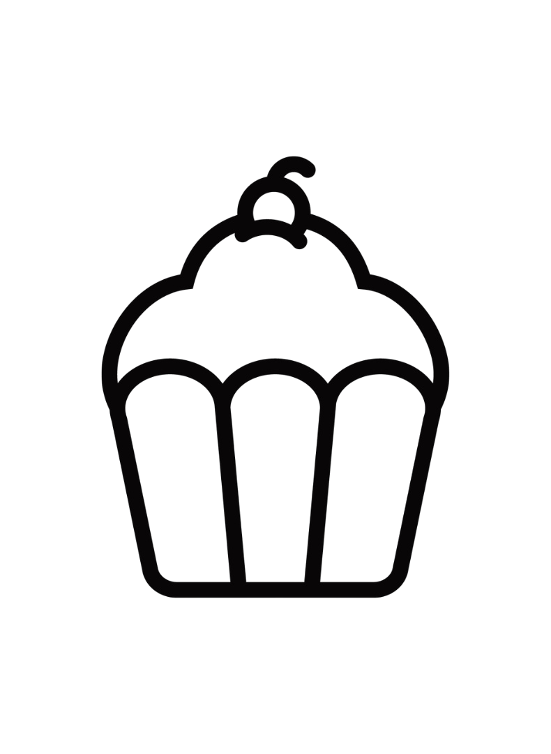 Outline of a cupcake with a cherry on top.