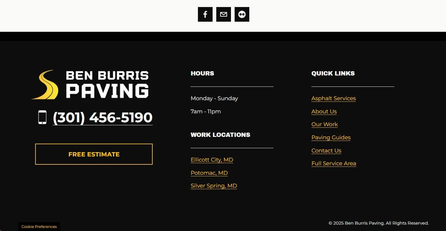 paving website footer example