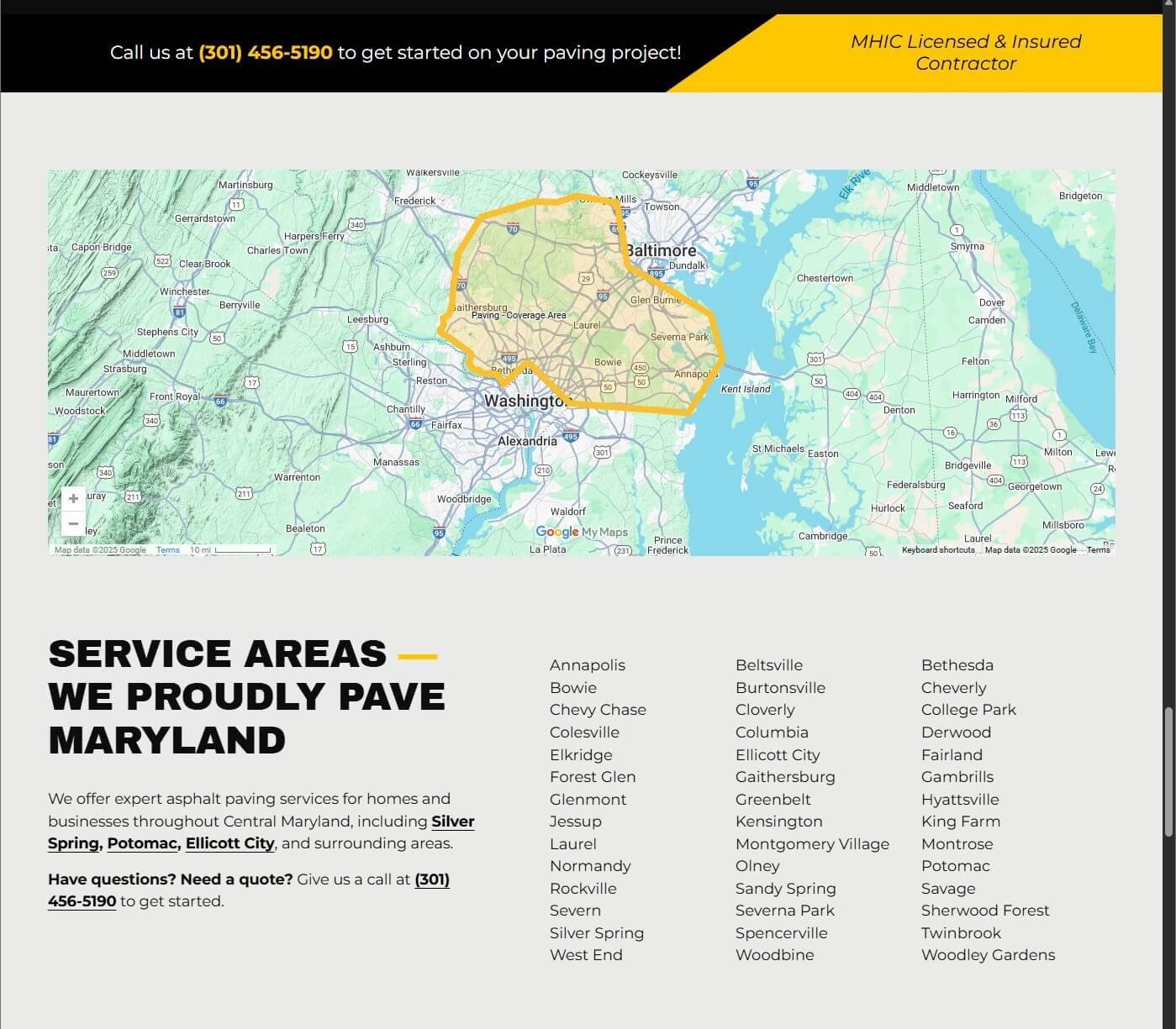 paving website service map area for maryland