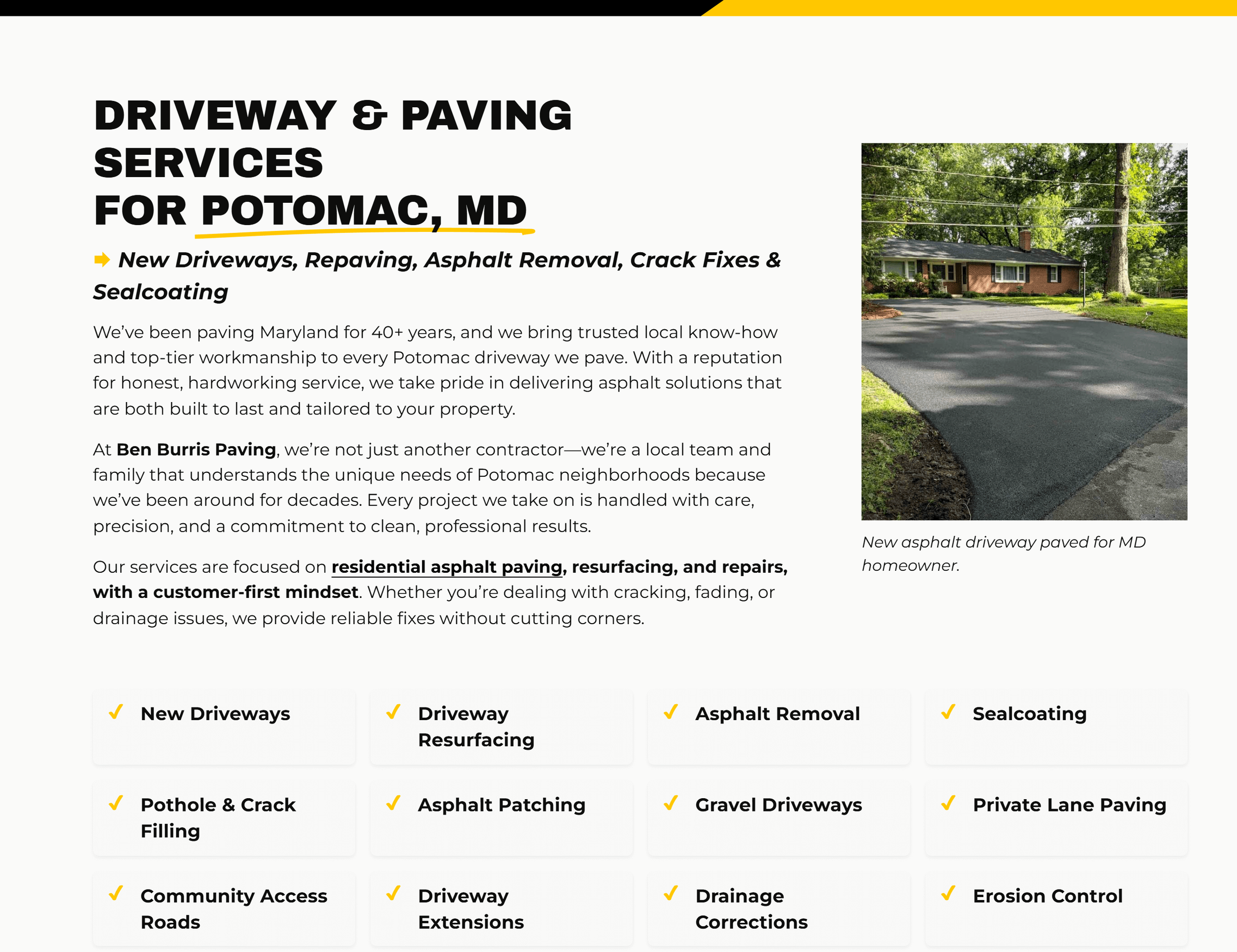 paving website service location web page