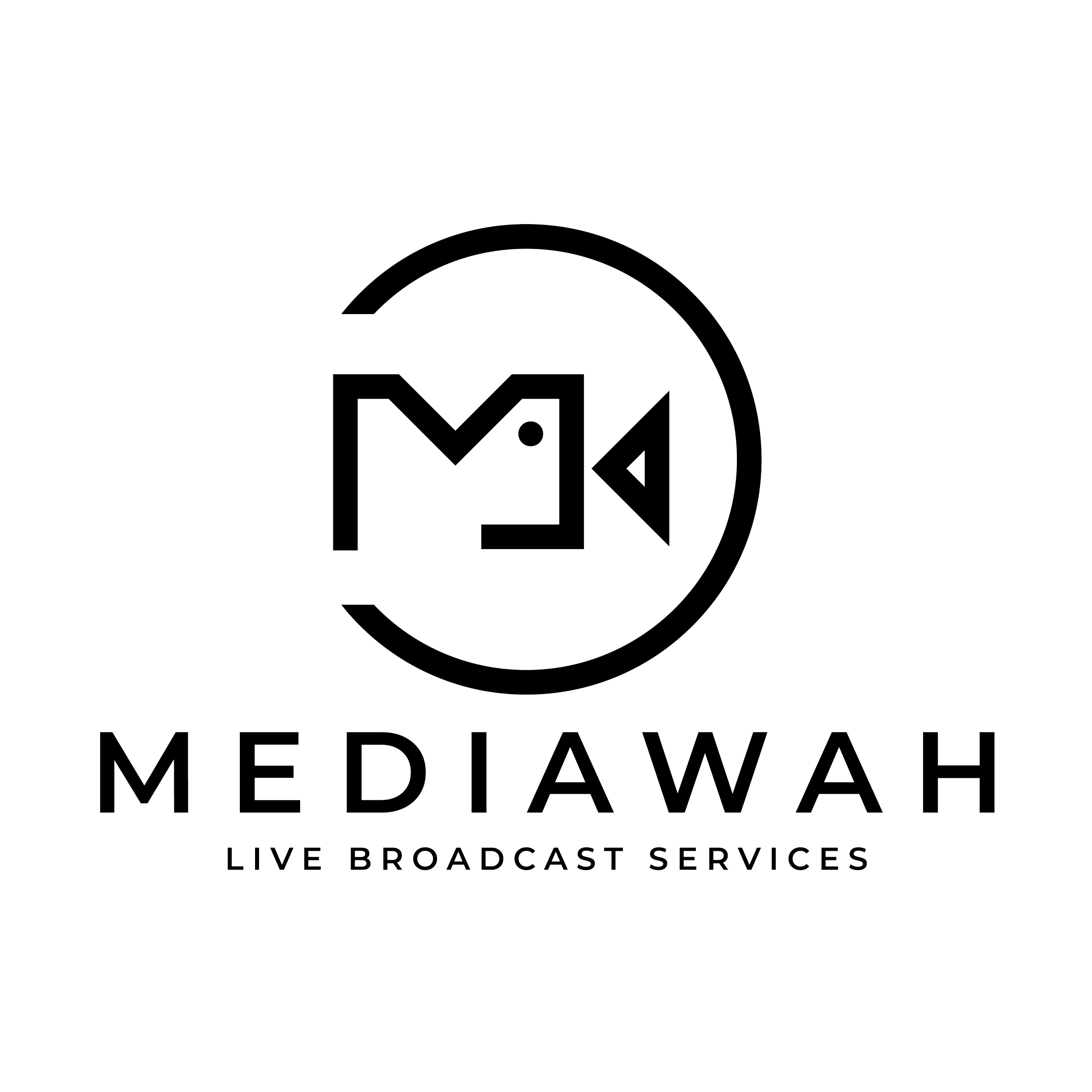 Mediawah logo with a stylized camera icon and text "Live Broadcast Services" underneath.