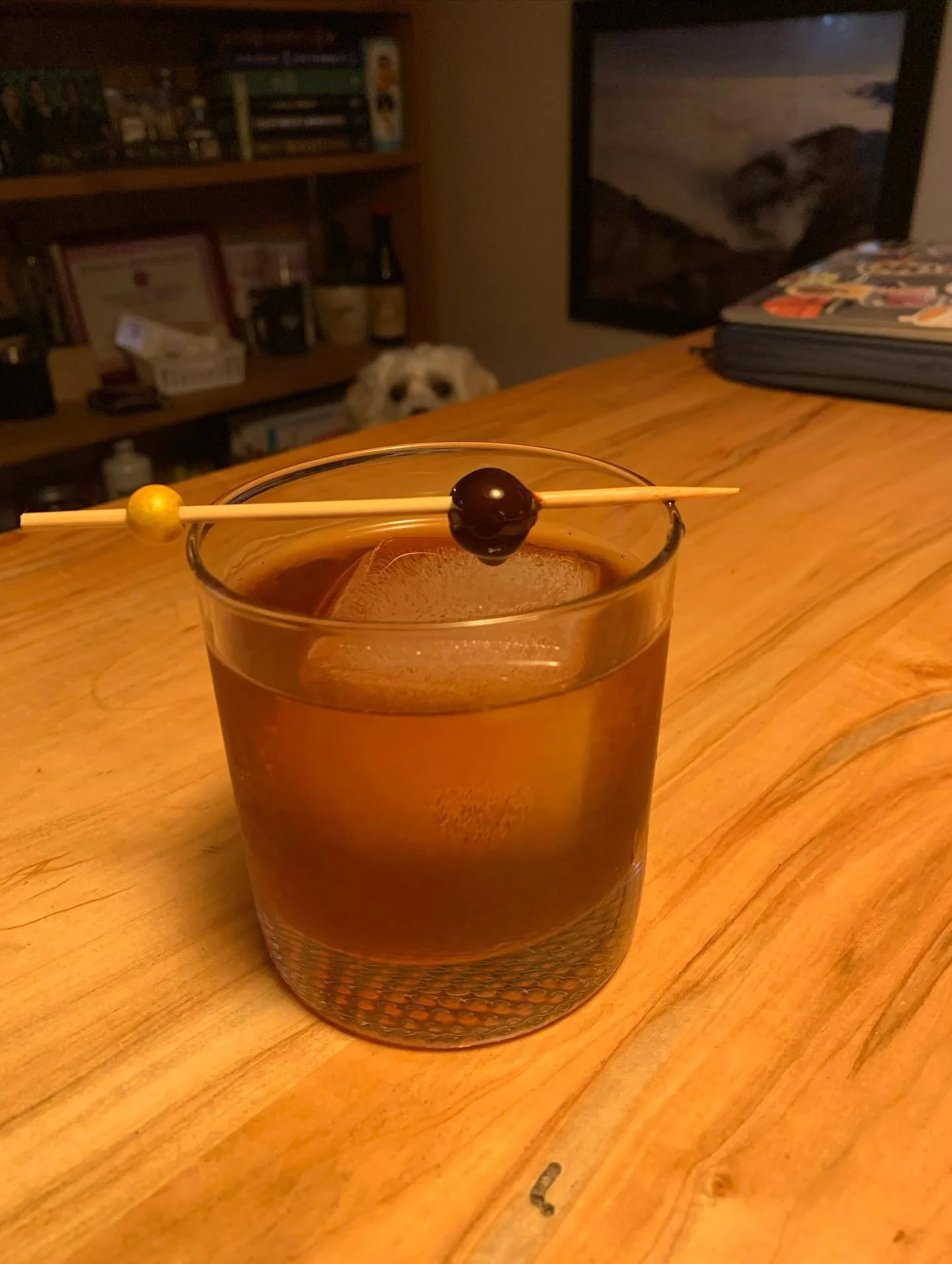 My favorite cocktails are those shared with my family, friends, and people I love. I made this Manhattan for my brother Andrew, using @buffalotracedistillery bourbon, @anticaformula sweet vermouth and bitters. His little lady is peeking over the tabl