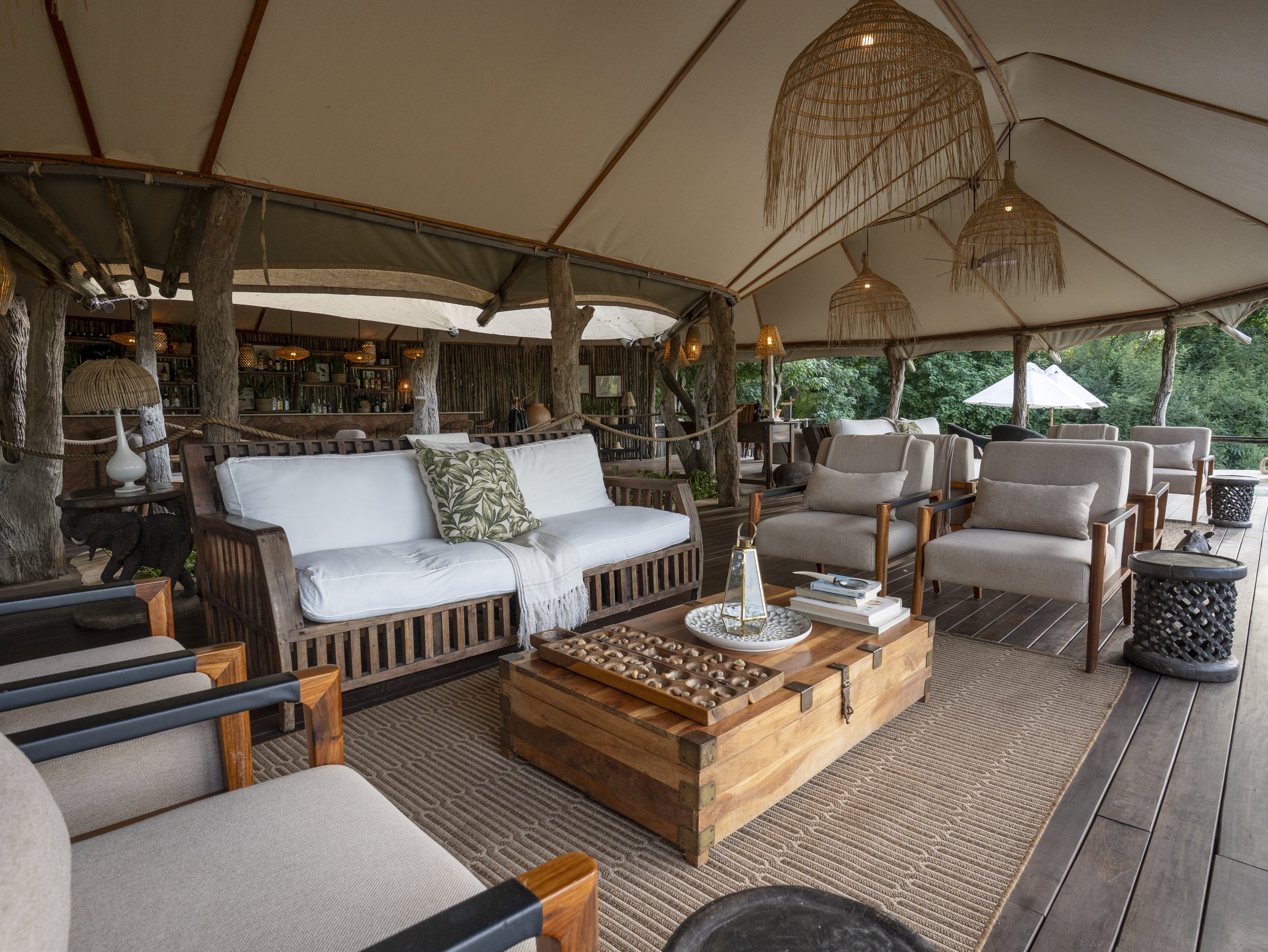 Main lounge and dining area at Anabezi Camp in Zambia