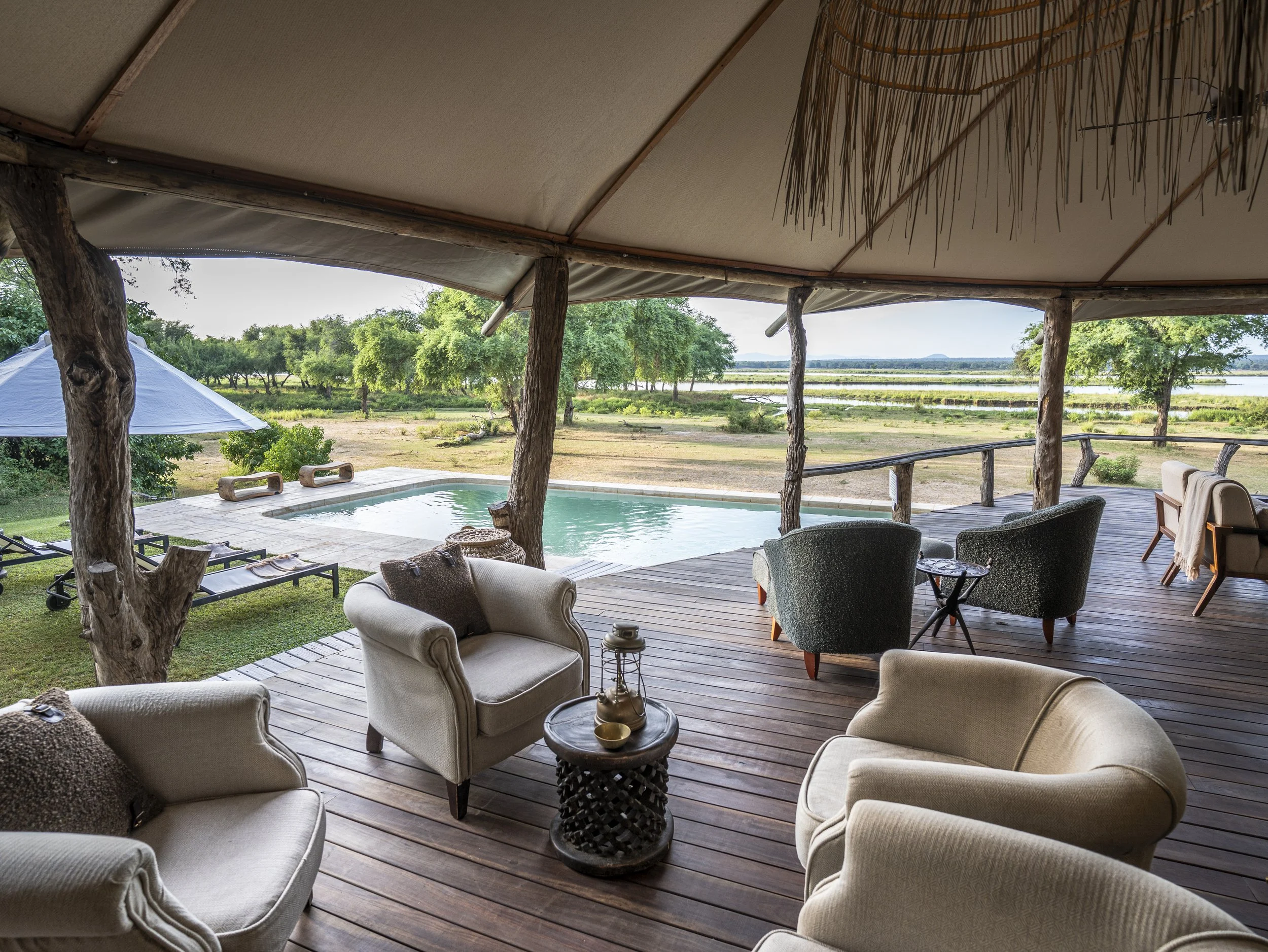 Zambezi Deck main area at Anabezi Camp overlooking the river