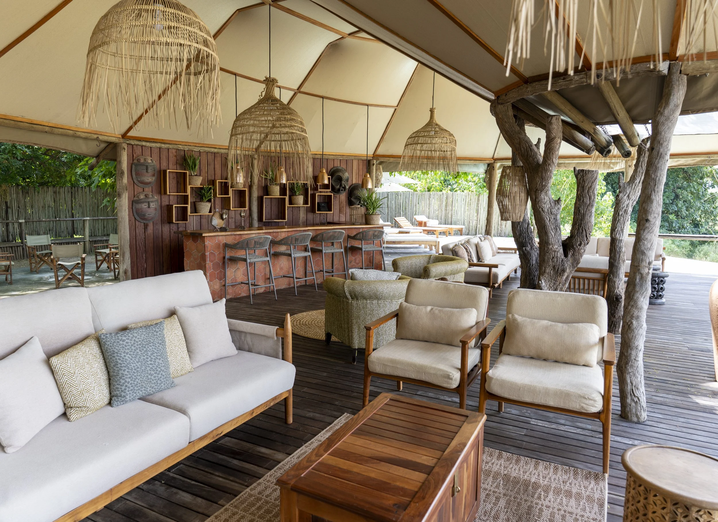 River-facing deck at Anabezi Camp in Lower Zambezi National Park