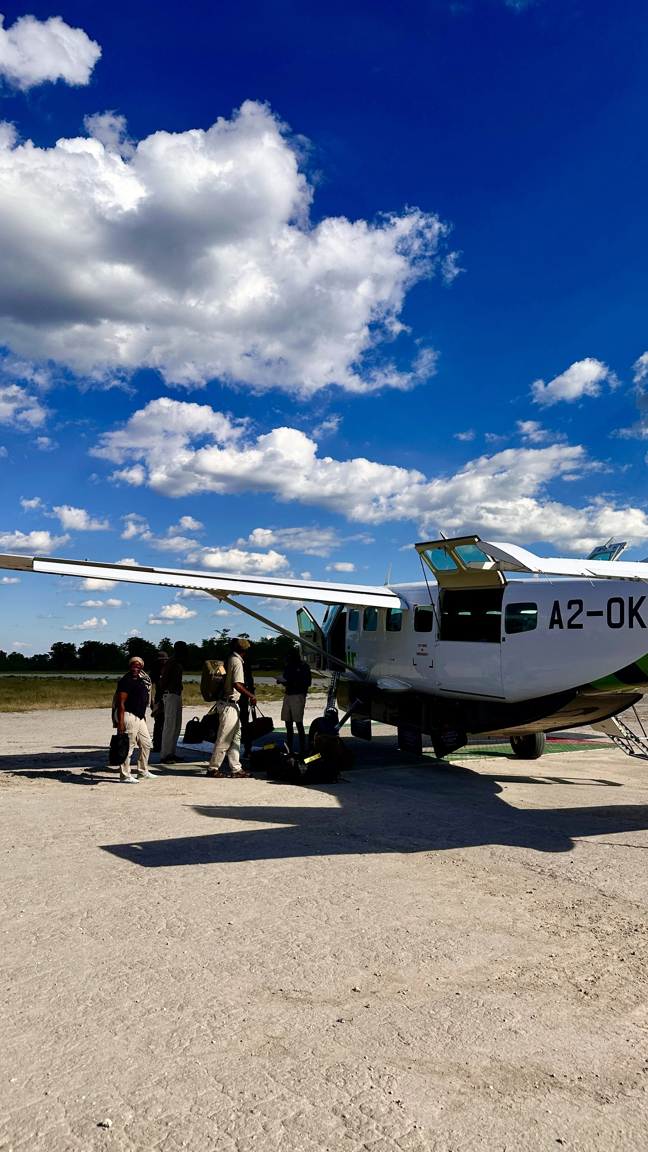 Light aircraft arrival at Khwai Private Reserve in Botswana