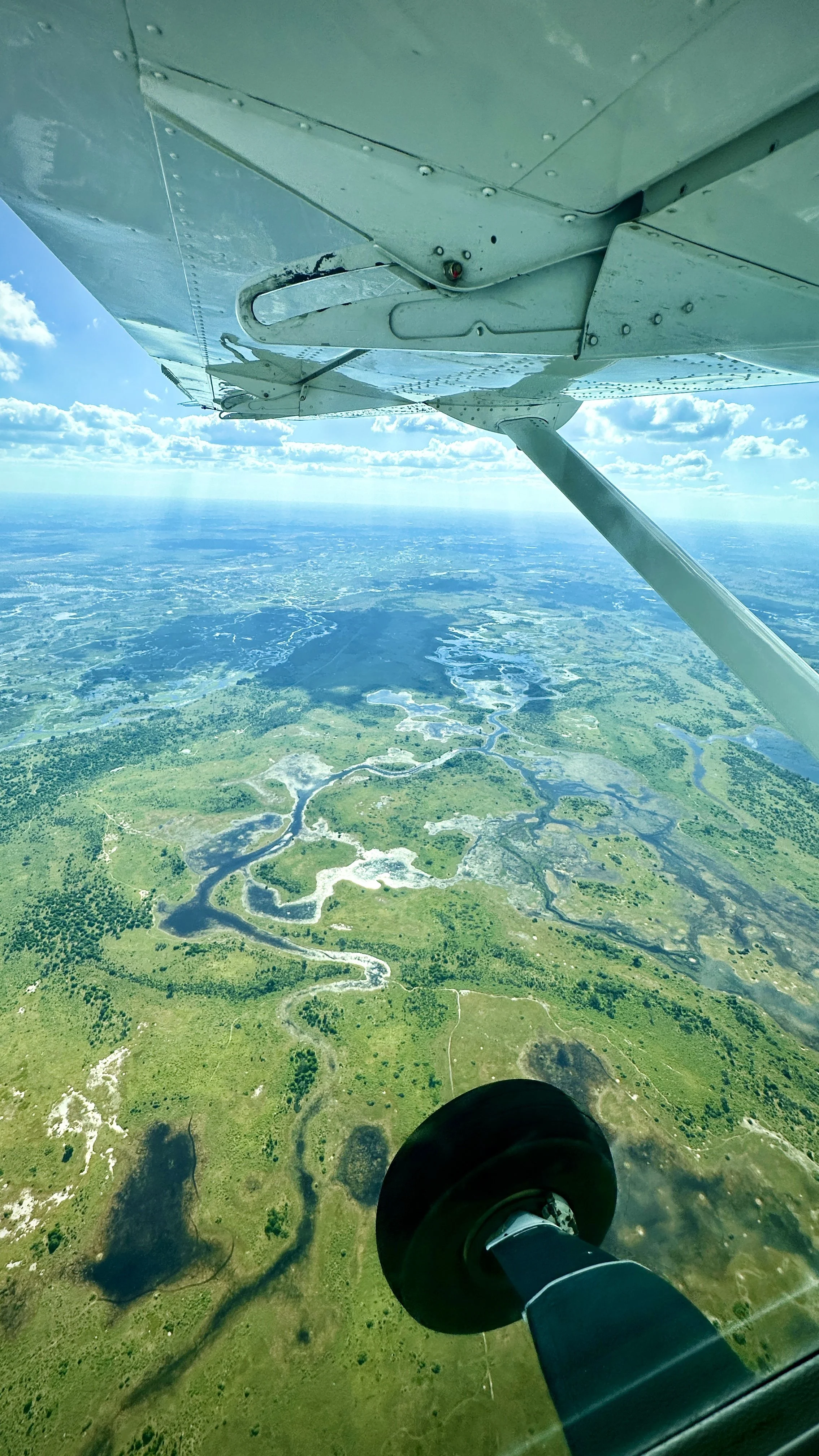  Flooded channels and islands of the Okavango Delta seen from a light aircraft 
