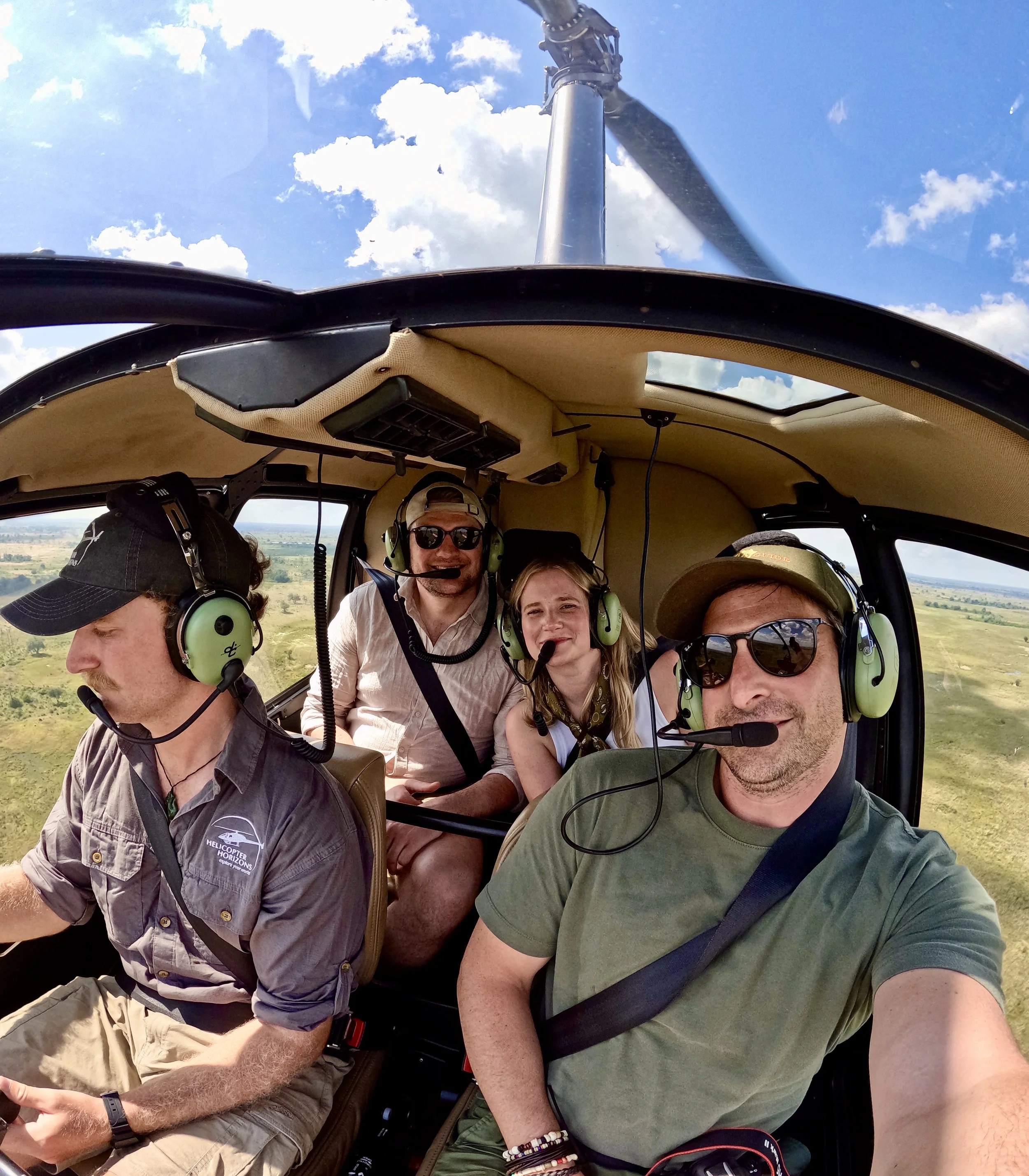 Wildlens adventures guests and guide Marno Jooste in the helicopter
