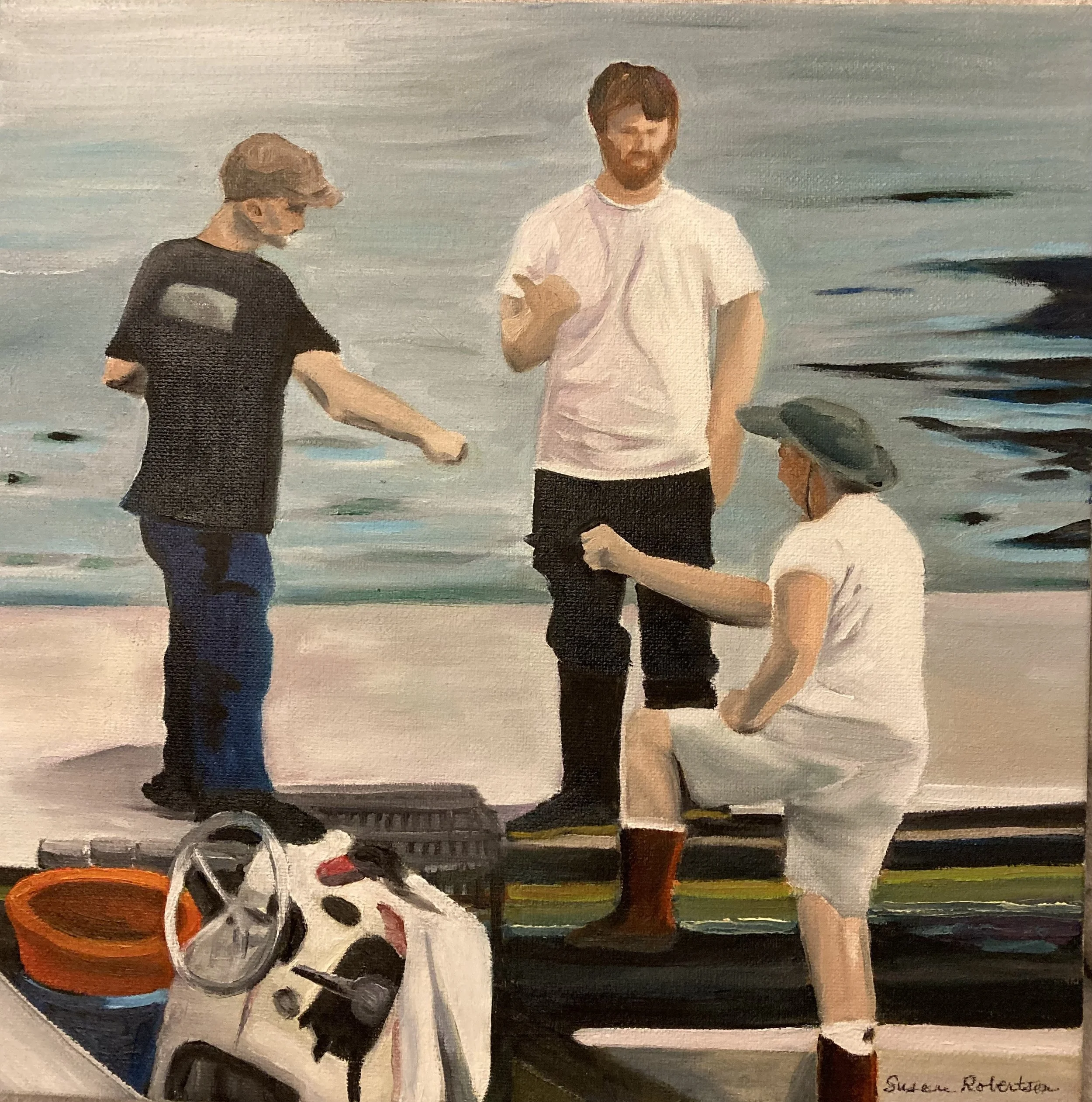 The fist bump, 12”x12”, oil on canvas, 2025.