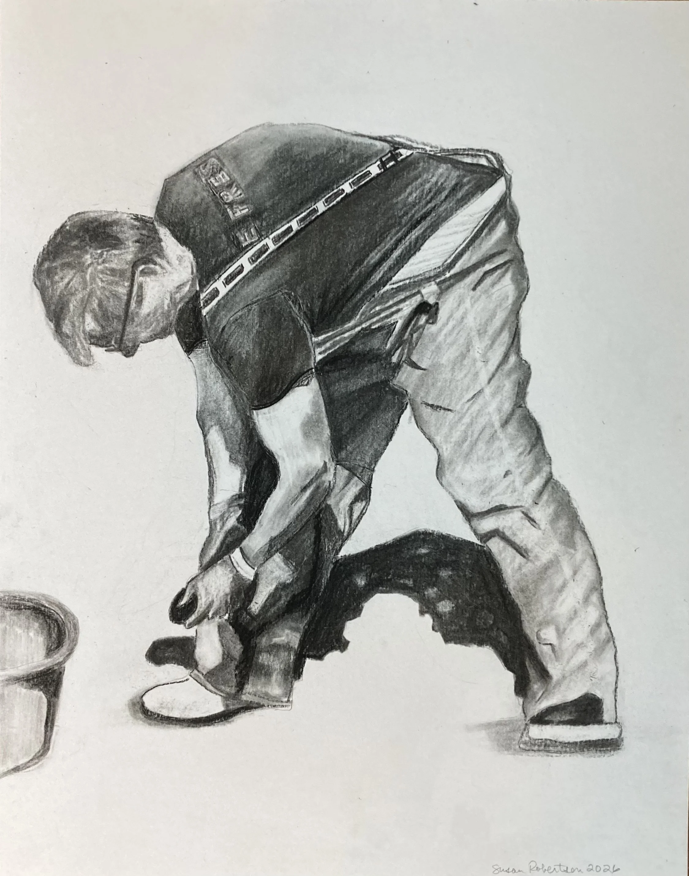 Ethan, charcoal on paper, 2026.
