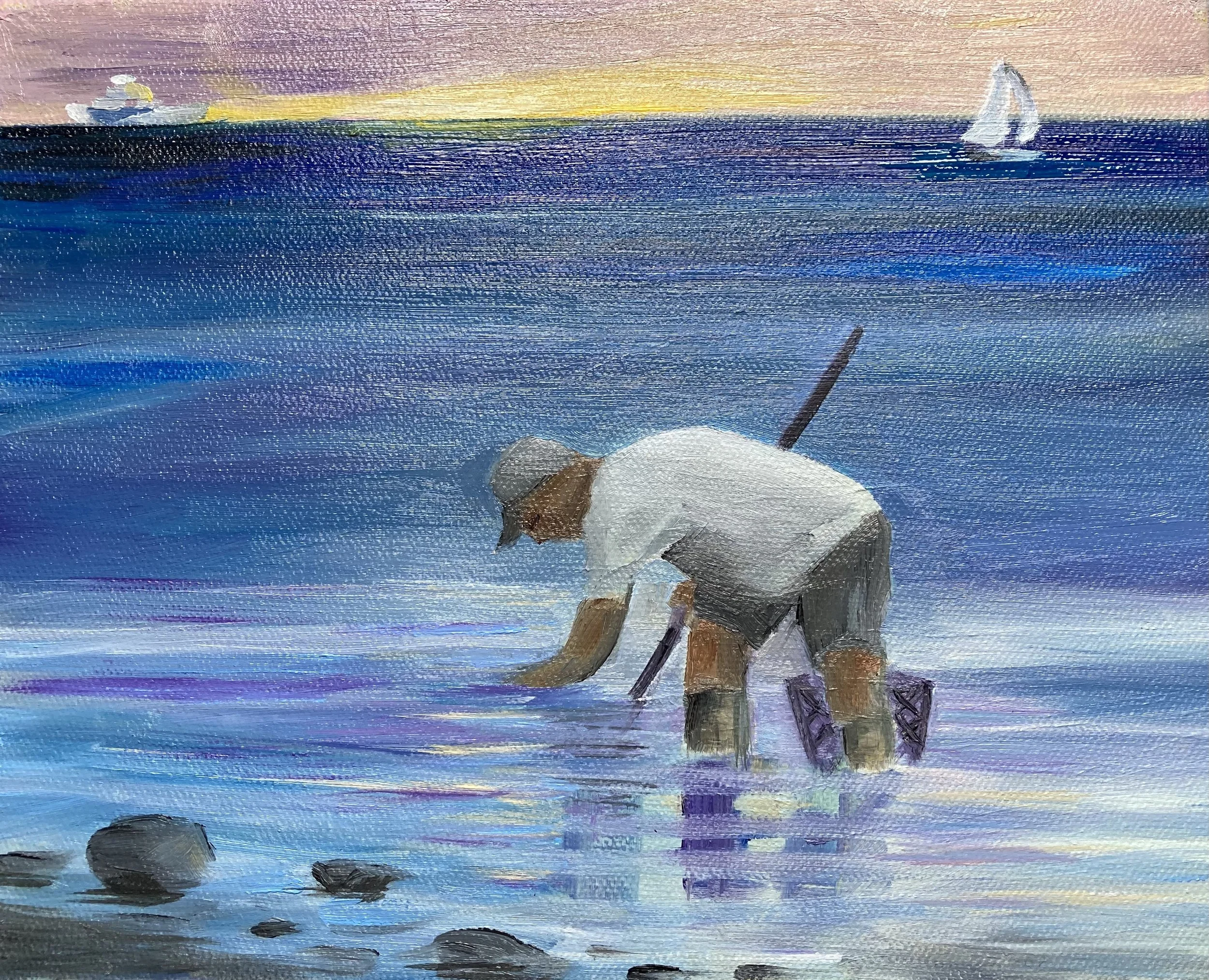 Digging for clams on Mayo’s Beach, 8”x10”, oil on canvas, 2025. 