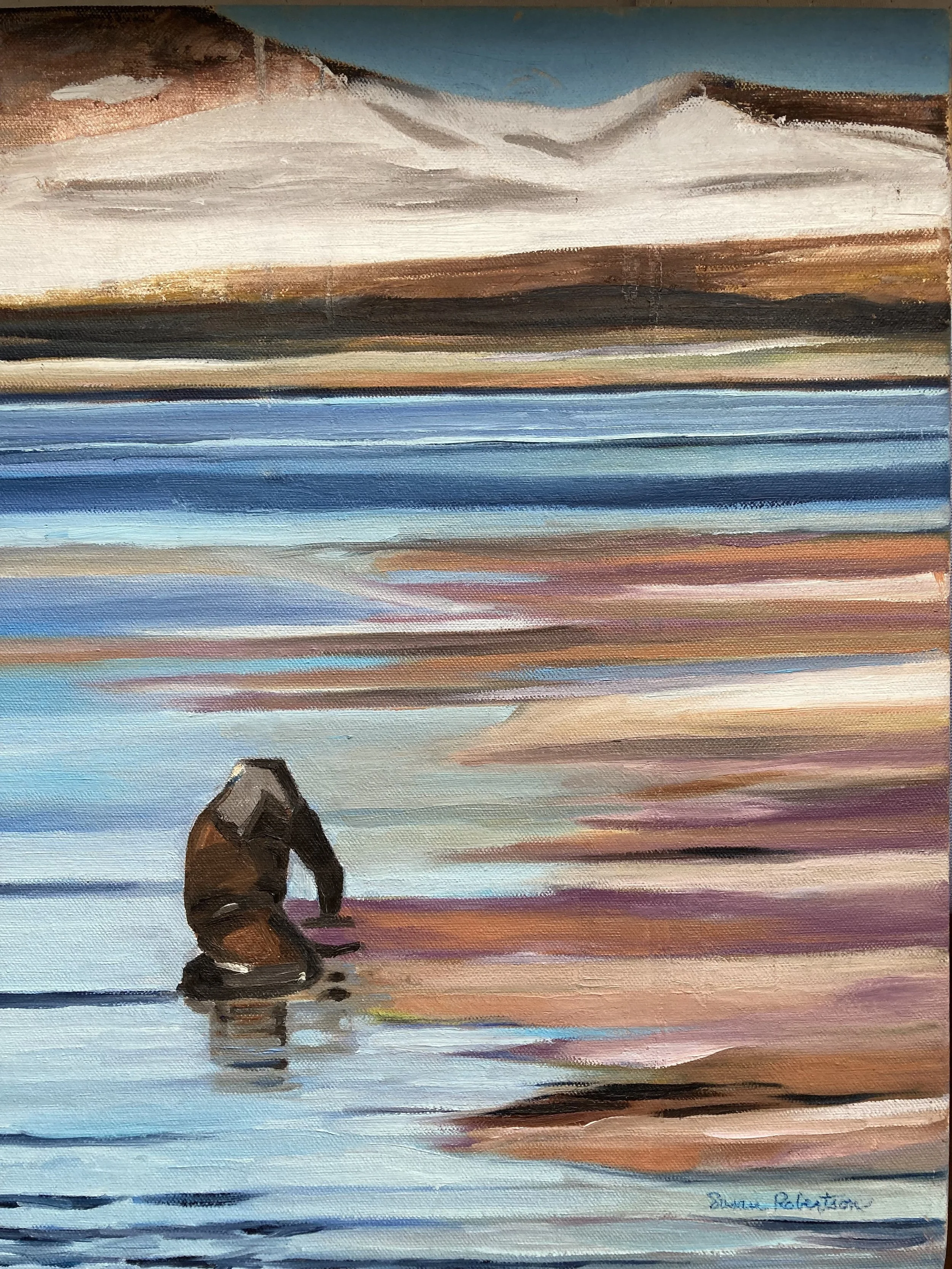 Clamming, 14”x18”, oil on canvas, 2025.